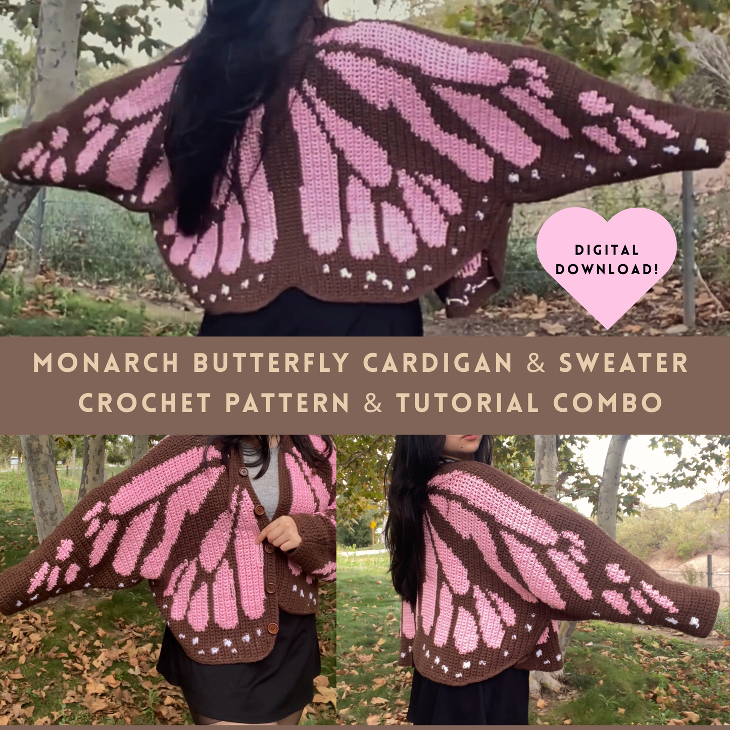The Monarch butterfly cardigan/sweater crochet pattern & tutorial combo