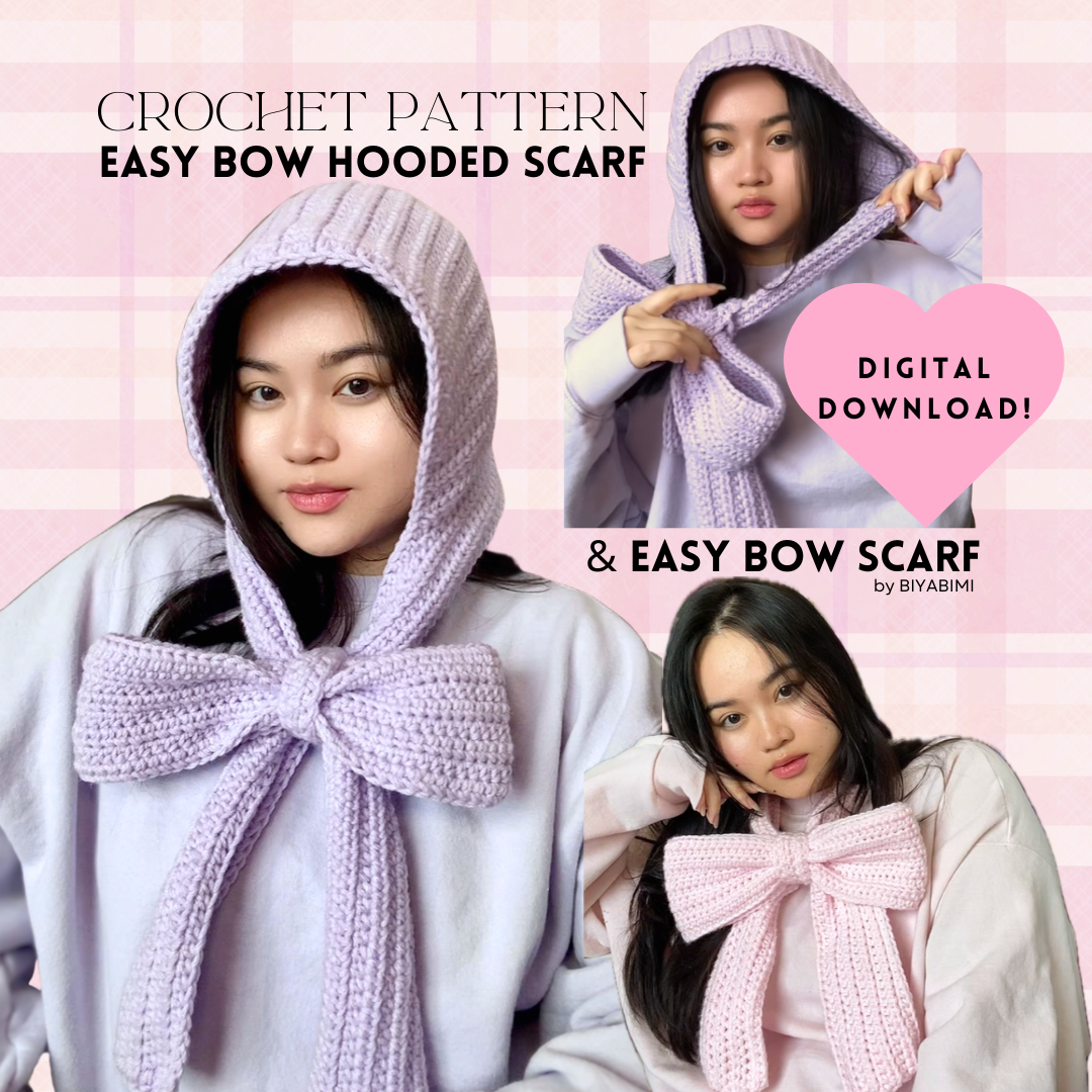 easy bow scarf and hood crochet pattern