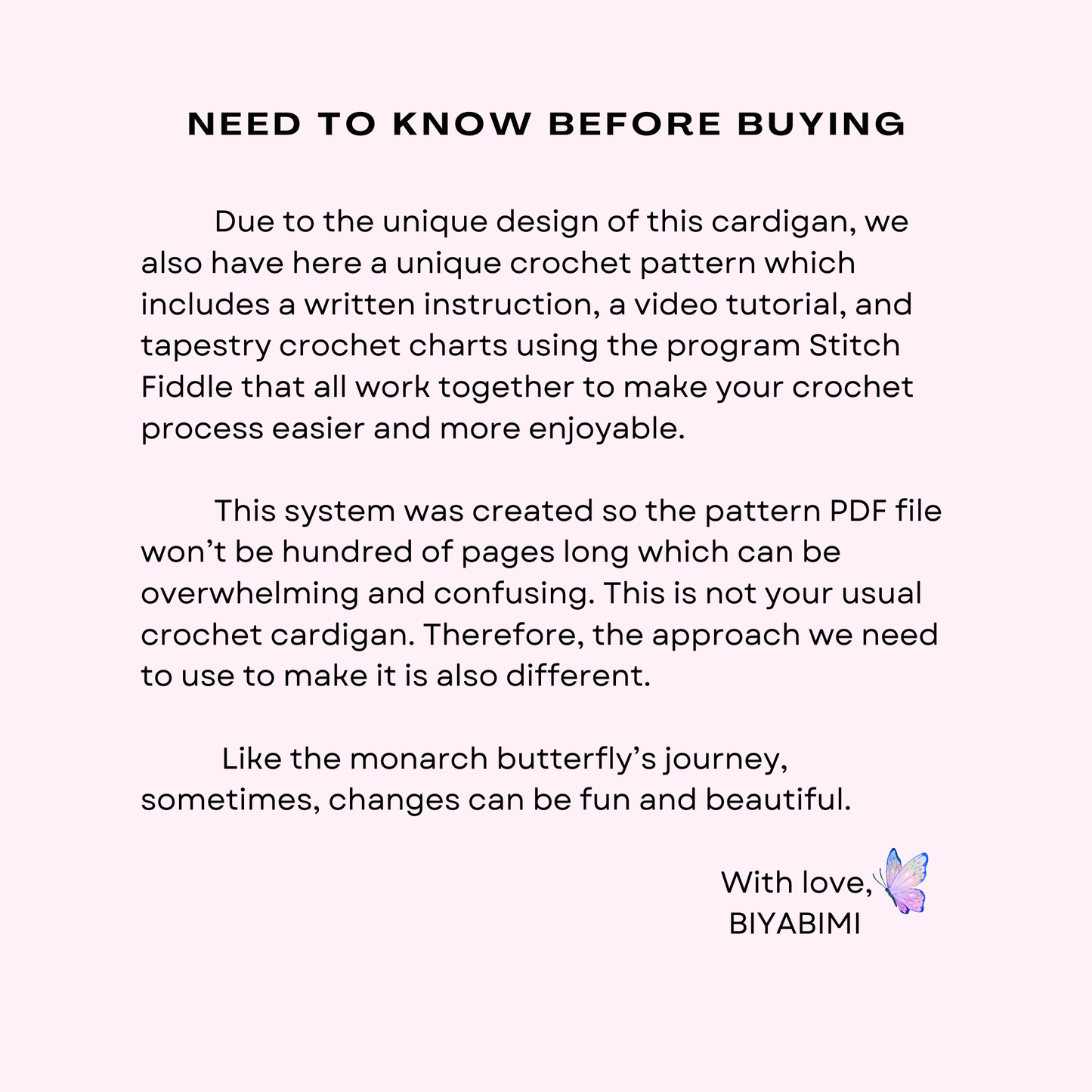 The Monarch butterfly cardigan/sweater crochet pattern & tutorial combo