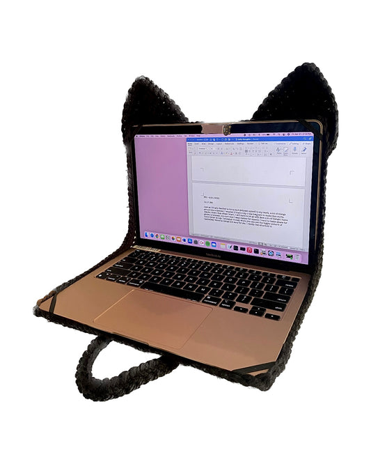 Black Cat Crochet Laptop Bag